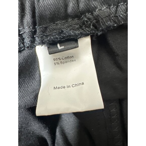 Black Womens Elastic Waist Cargo Pants L w/ Drawstring Hem Side Pockets - Picture 4 of 7